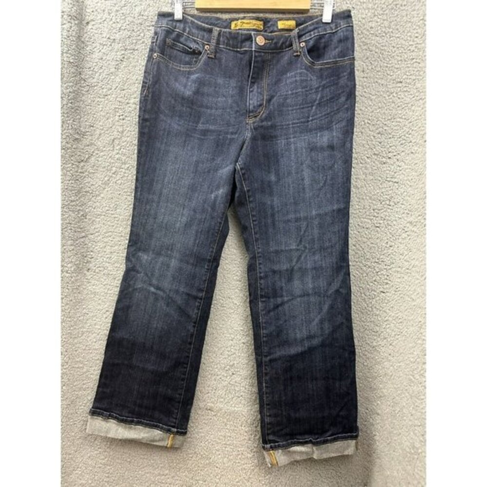 Seven7 Women's Rise Roll Cuff Hem Flair Blue Denim Jeans